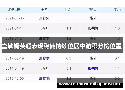 富勒姆英超表现稳健持续位居中游积分榜位置 富勒姆英超表现稳健持续位居中游积分榜位置